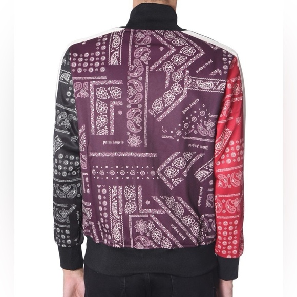 Palm Angels Bandana Track Jacket Zip Up Maroon & Red, Striped Sleeves XL Unisex - Picture 5 of 16